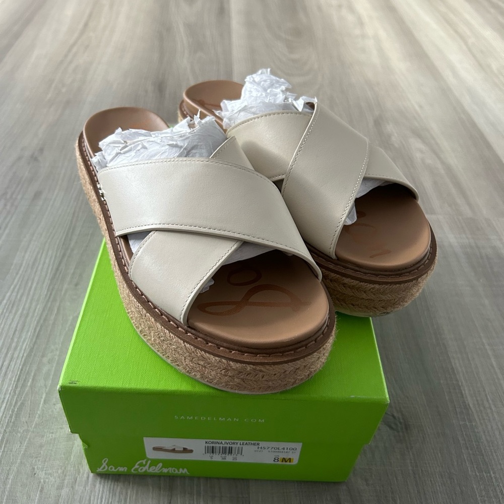 Sam Edelman Korina ivory leather platform slide sandals